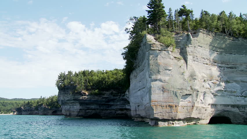 Passing the cliffs at Pictured Rocks National Lakeshore park, Michigan