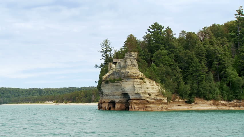 Cliff formation known as the Miner's Castle in the Pictured Rocks National