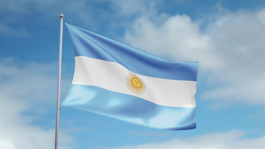 HD 1080p clip with a slow motion waving flag of Argentina. Seamless, 12 seconds