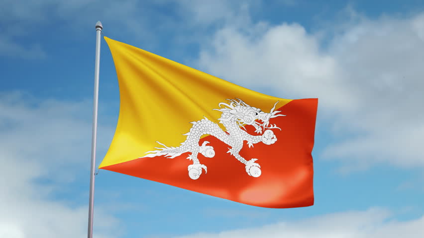 HD 1080p clip with a slow motion waving flag of Bhutan. Seamless, 12 seconds