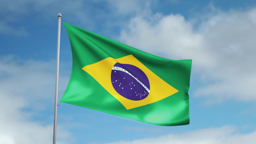 HD 1080p clip with a slow motion waving flag of Brazil. Seamless, 12 seconds