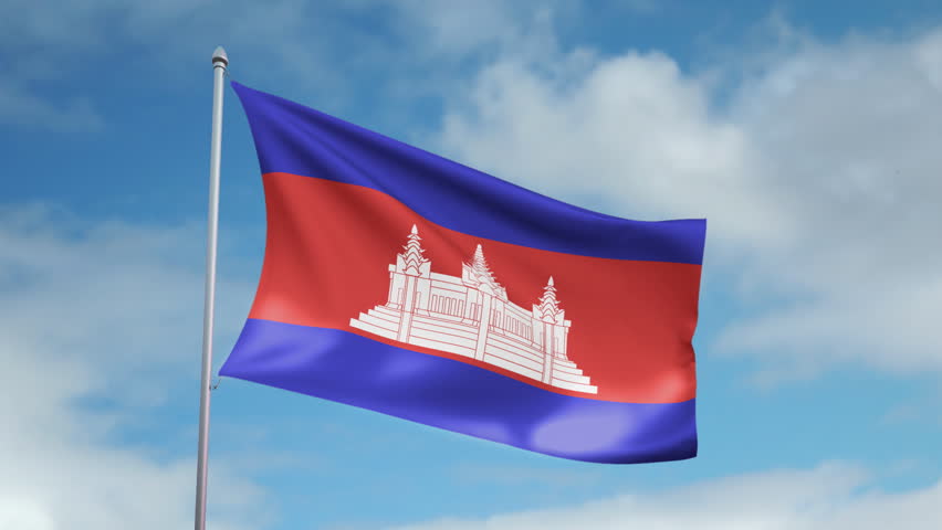 HD 1080p clip with a slow motion waving flag of Cambodia. Seamless, 12 seconds