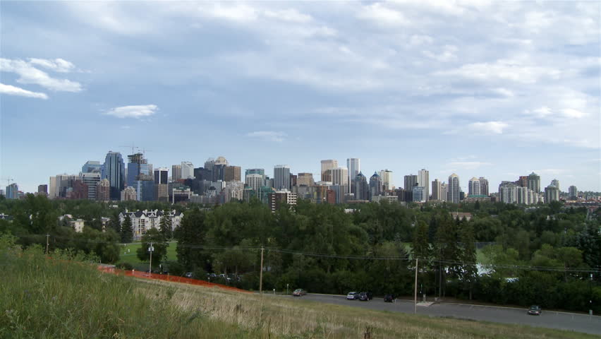 Wide view of the cityscape of Calgary, in Alberta, Canada.