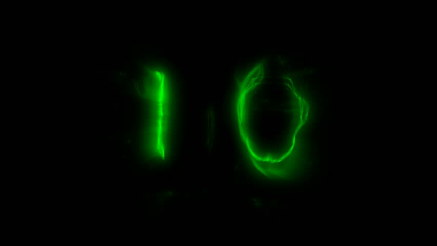 Sci-fi or mystery style countdown created from filtered footage of Nixie tubes counting down from ten seconds to zero against a black background.