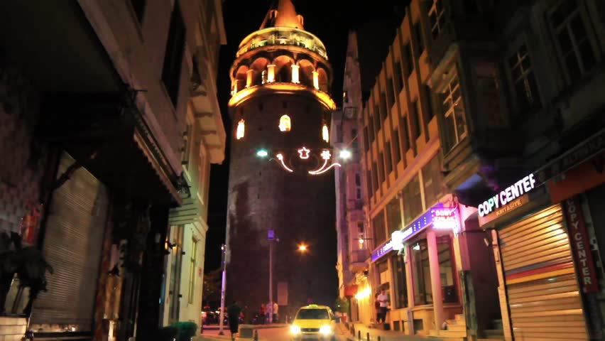ISTANBUL - JUL 03: Galata Tower on night, July 03, 2013 in Istanbul, Turkey. A