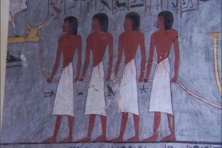 Colorful painting on the wall inside burial chamber of Ramesses I in the Valley of the Kings, Egypt