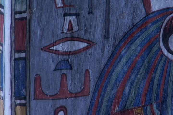 Colorful painting on wall inside the burial chamber of Ramesses I in the Valley of the Kings, Egypt