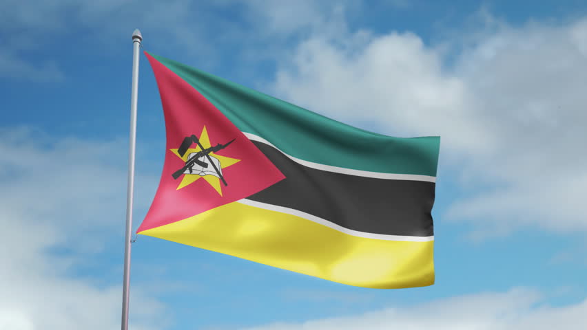 HD 1080p clip with a slow motion waving flag of Mozambique. Seamless, 12 seconds