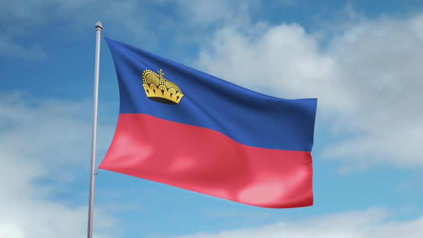 HD 1080p clip with a slow motion waving flag of Liechtenstein. Seamless, 12