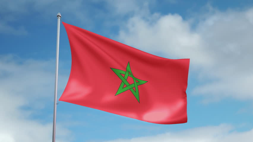 HD 1080p clip with a slow motion waving flag of Morocco. Seamless, 12 seconds