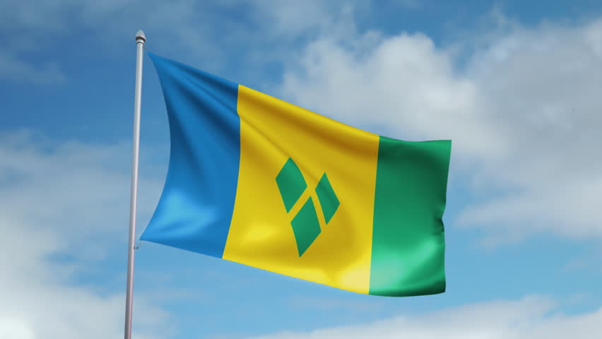 HD 1080p clip with a slow motion waving flag of Saint Vincent and the