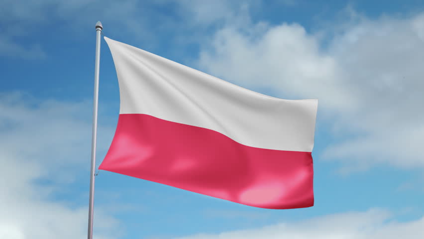HD 1080p clip with a slow motion waving flag of Poland. Seamless, 12 seconds