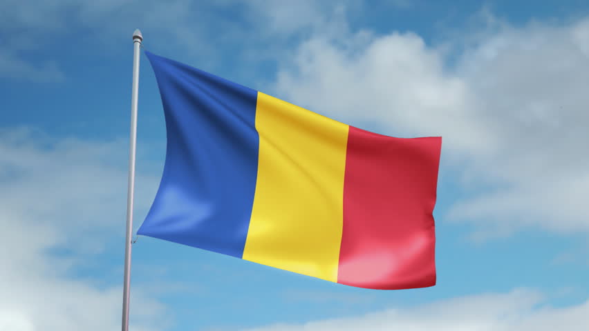 HD 1080p clip with a slow motion waving flag of Romania. Seamless, 12 seconds