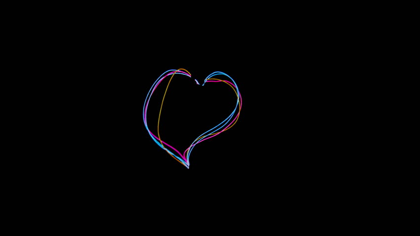 Bouncing heart shape made up of colored lines.  Clip created by recording live