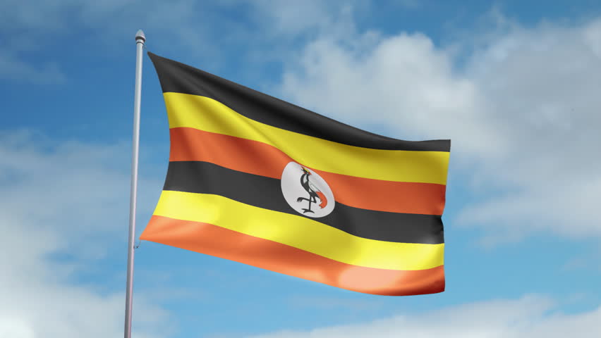 HD 1080p clip with a slow motion waving flag of Uganda. Seamless, 12 seconds