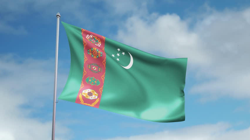 HD 1080p clip with a slow motion waving flag of Turkmenistan. Seamless, 12