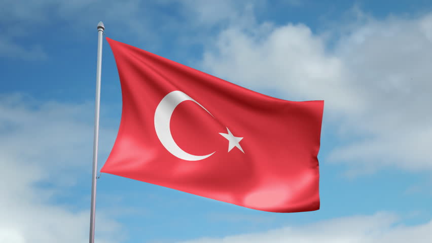 HD 1080p clip with a slow motion waving flag of Turkey. Seamless, 12 seconds