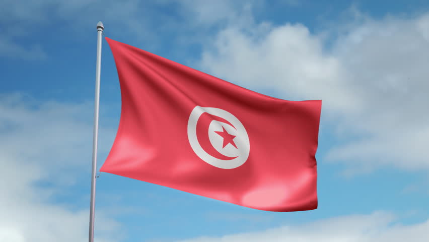 HD 1080p clip with a slow motion waving flag of Tunisia. Seamless, 12 seconds