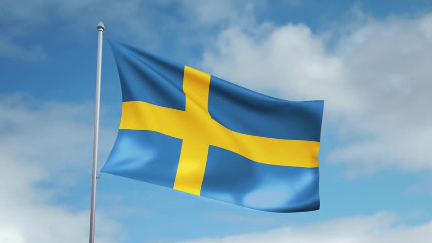 HD 1080p clip with a slow motion waving flag of Sweden. Seamless, 12 seconds