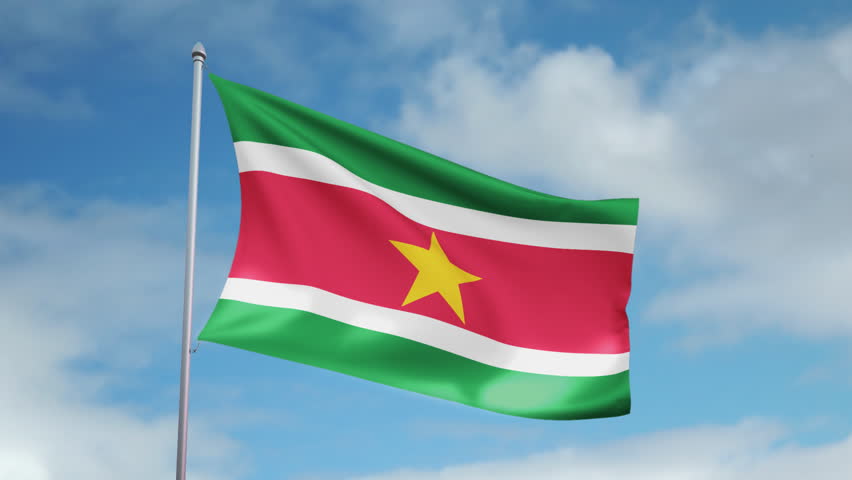 HD 1080p clip with a slow motion waving flag of Suriname. Seamless, 12 seconds