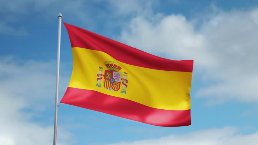 HD 1080p clip with a slow motion waving flag of Spain. Seamless, 12 seconds long