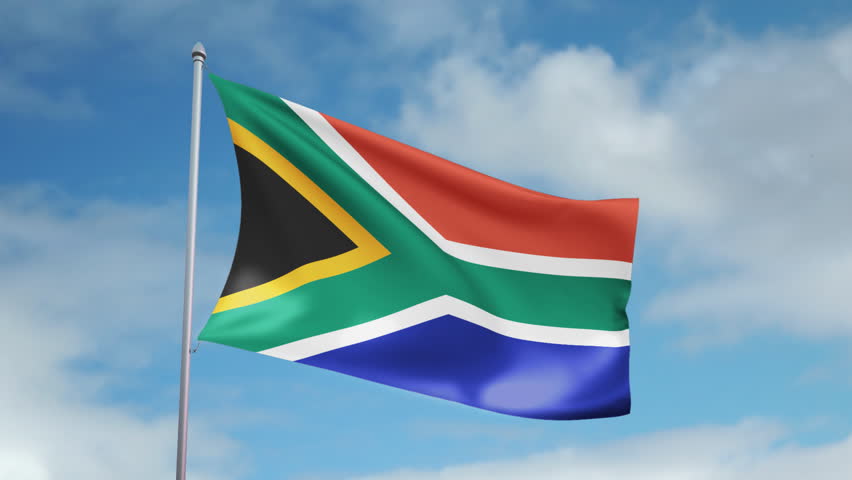 HD 1080p clip with a slow motion waving flag of South Africa. Seamless, 12