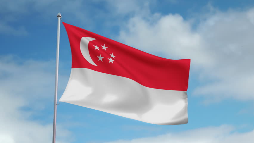 HD 1080p clip with a slow motion waving flag of Singapore. Seamless, 12 seconds
