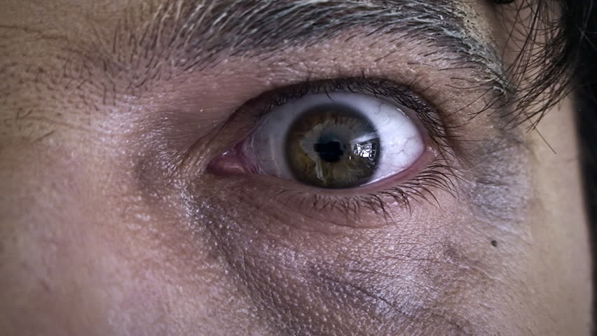 Macro shot, eyes of an old mad. The eyes go from left to right, from top to bottom, with fast movements, they examine, search, inspect something. We can see the iris and the skin / eyebrow details. | Shutterstock HD Video #4276025