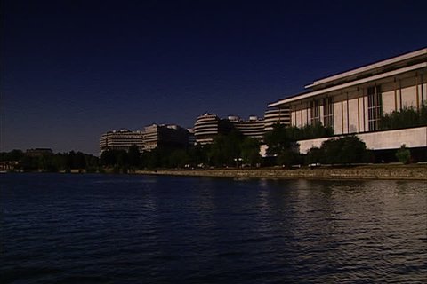 WASHINGTON, DC - SEPTEMBER 13, 2005: POV approaching the Watergate Hotel from a boat on the Potomac River