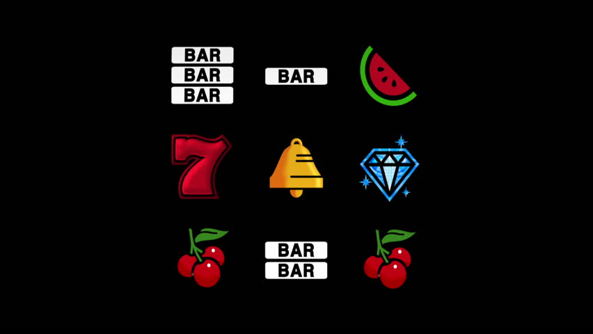 Animated slot machine reels spin and come to rest at two cherries, then a lemon.  No win.  Black background.
