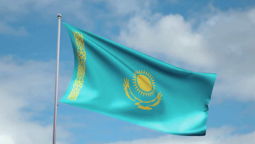 HD 1080p clip with a slow motion waving flag of Kazakhstan. Seamless, 12 seconds