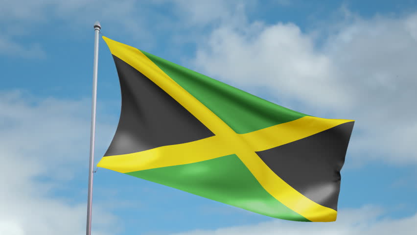 HD 1080p clip with a slow motion waving flag of Jamaica. Seamless, 12 seconds