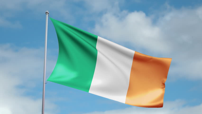 HD 1080p clip with a slow motion waving flag of Ireland. Seamless, 12 seconds