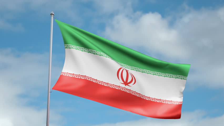 HD 1080p clip with a slow motion waving flag of Iran. Seamless, 12 seconds long