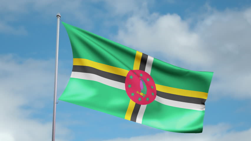 HD 1080p clip with a slow motion waving flag of Dominica. Seamless, 12 seconds