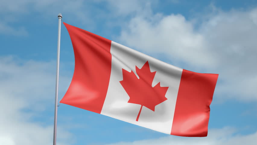 HD 1080p clip with a slow motion waving flag of Canada. Seamless, 12 seconds
