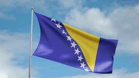 HD 1080p clip with a slow motion waving flag of Bosnia and Herzegovina. Seamless, 12 seconds long loop.  