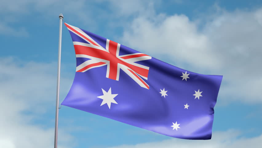 HD 1080p clip with a slow motion waving flag of Australia. Seamless, 12 seconds