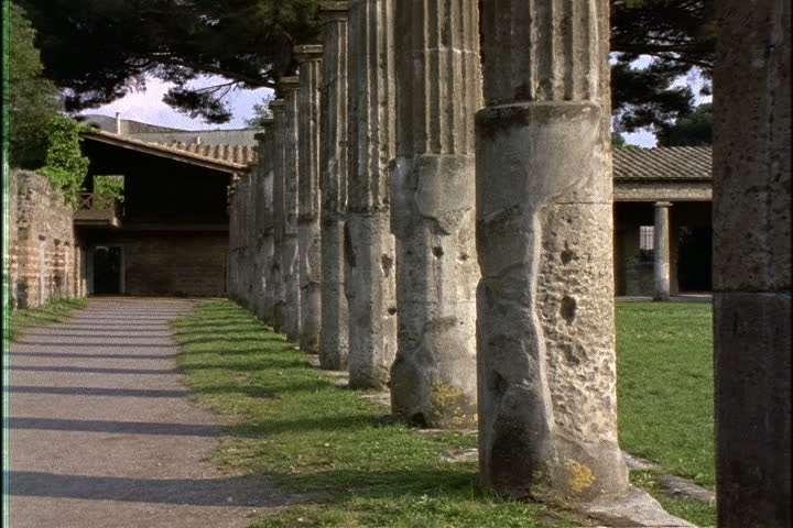 Tilt up the columns that border the Quadriporticus in Naples, Italy.