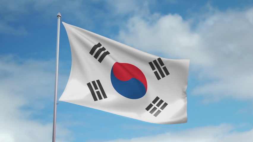 HD 1080p clip with a slow motion waving flag of South Korea. Seamless, 12