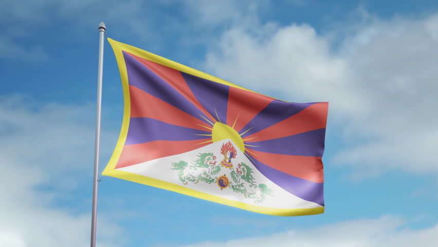 HD 1080p clip with a slow motion waving flag of Tibet. Seamless, 12 seconds long