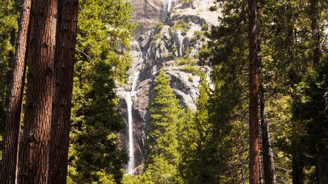 the lower falls section of yosemite falls at yosemite national park in california.