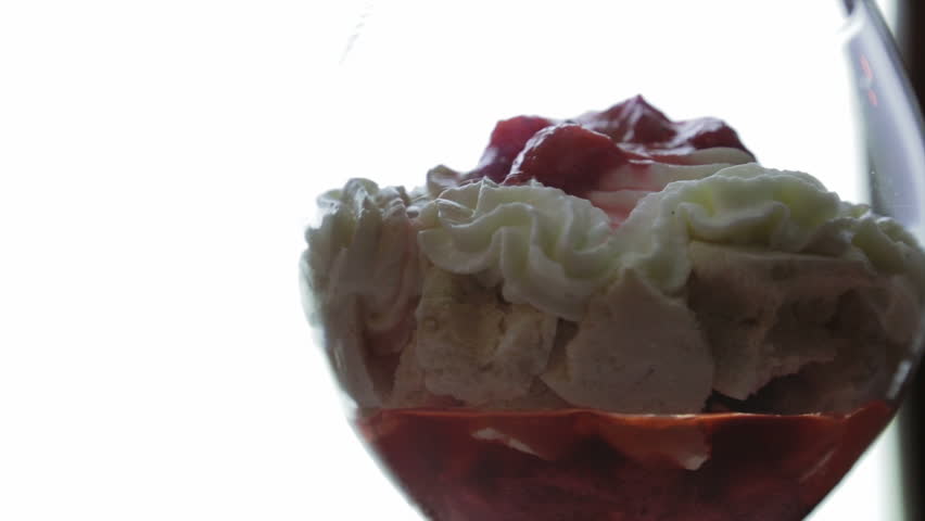 Strawberry cake on top vanilla whipped cream