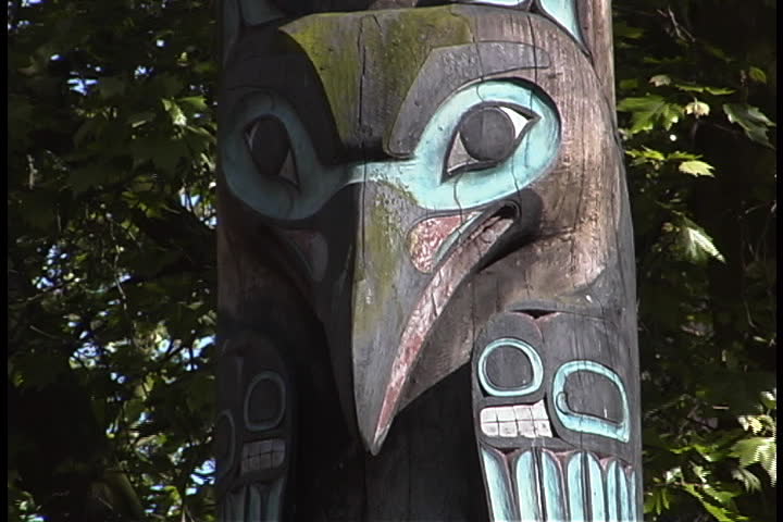 CU of wooden statue in park in Seattle, Washington