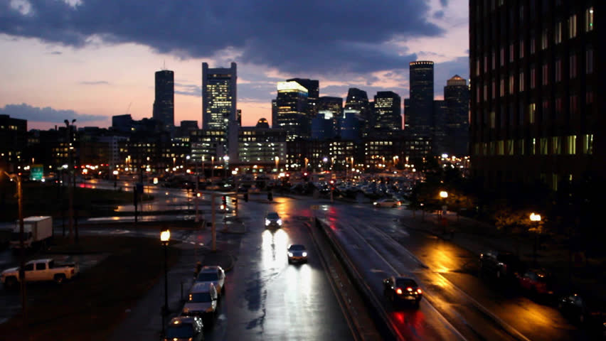 Boston Skyline Night View From Stock Footage Video 100 Royalty Free Shutterstock