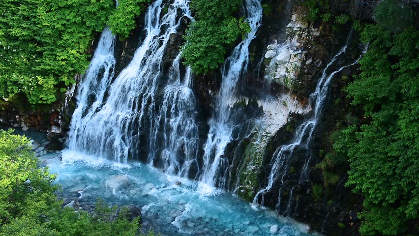 Shirahige Waterfalls in Biei, Hokkaido, Japan.