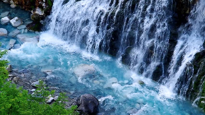 Shirahige Waterfalls Basin in Biei, Hokkaido, Japan.