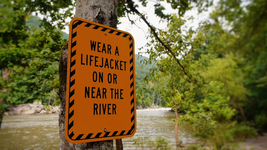 A warning sign near the New River in West Virginia.