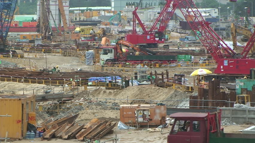 Construction equipment on large site