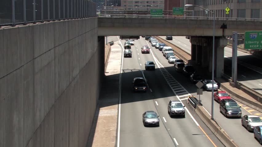 Traffic in downtown Pittsburgh, Pennsylvania.